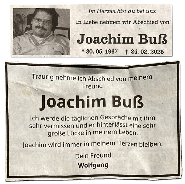 Joachim Bu&szlig; † 24.02.2025